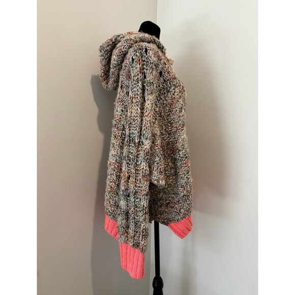 FREE PEOPLE Mystical Neon Orange Cuff Chunky Hooded Sweater L $228 Retail - Picture 5 of 10